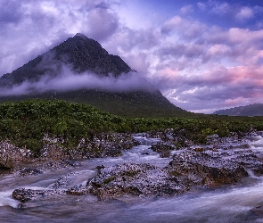 Szkocja, Góra, Kamienie, Chmury, Rzeka Coupall, Szczyt Buachaille Etive Mor