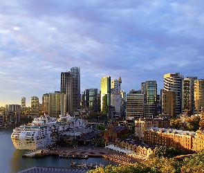 Statek, Drapacze chmur, Sydney, Australia, Zatoka Port Jackson, Central Business District