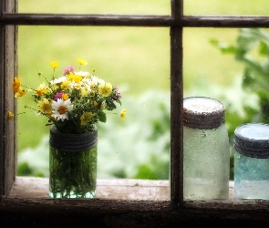 Bukiet, Okno, Kwiaty