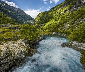 Okręg Sogn og Fjordane, Norwegia, Skały, Miejscowość Flam, Rzeka, Góry, Aurland