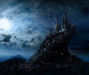 Fantasy, Noc, Chmury, Zamek Hogwarts