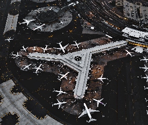 Port lotniczy Newark-Liberty, Stan New Jersey, Stany Zjednoczone, Z Lotu ptaka, Hangary, Lotnisko, Samoloty, Newark