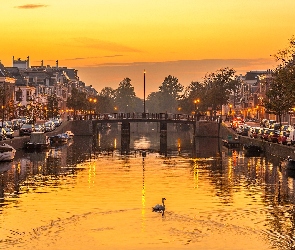 Holandia, Haarlem, Mostek, Kanał Nieuwe Gracht, Domy, Rzeka Spaarne