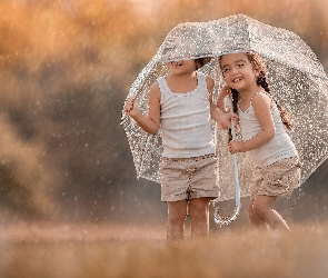Dzieci, Parasolka, Deszcz