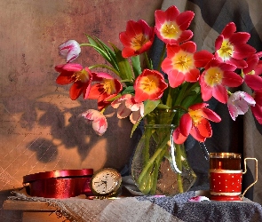 Bukiet, Zegarek, Tulipany, Herbata, Kwiatów