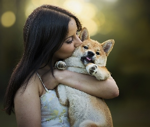 Przyjaciele, Shiba inu, Kobieta, Pies