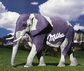 Słoń, chmury, góry, niebo, Milka
