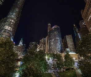 Stany Zjednoczone, Miasto nocą, Wieżowce, Chicago