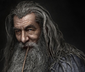Hobbit, Portret, Czarodziej, Ian McKellen, Gandalf Szary, Twarz