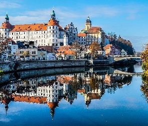 Bawaria, Odbicie, Rzeka Dunaj, Zamek Neuburg Castle, Niemcy