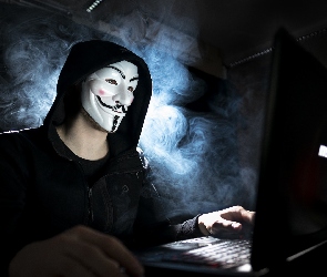 Anonymous, Światło, Laptop, Maska, Mężczyzna