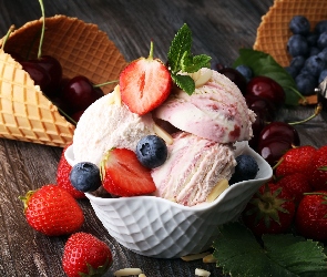 Owoce, Miseczka, Lody