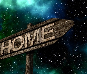Napis, Gwiazdy, Niebo, Home, Drogowskaz