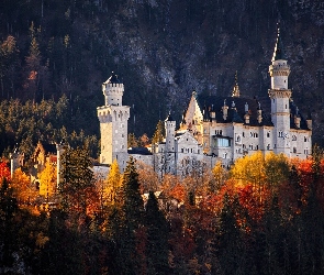 Niemcy, Jesień, Zamek Neuschwanstein, Drzewa, Bawaria