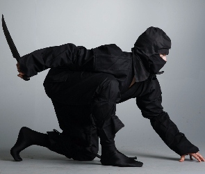 Ninja, Czarny, Kombinezon, Nóż, Mężczyzna