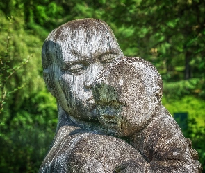 Dziecko, Ojciec, Rzeźba, Drewno