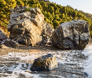 Fale, Skały, Wyspa Skopelos, Grecja, Wybrzeże, Plaża Velanio