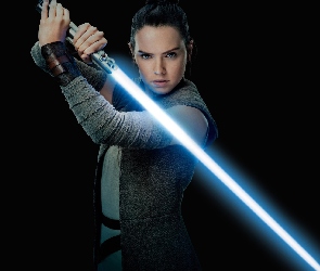 Star Wars, Czarne tło, Rey - Daisy Ridley, Miecz świetlny, Gwiezdne Wojny