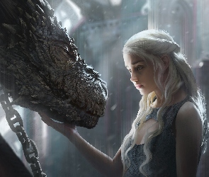 Gra o Tron, Smok, Emilia Clarke - Daenerys Targaryen, Game of Thrones, Serial