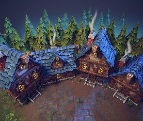 Grafika 2D, Dla dzieci, Chatki, Bajkowe, Domki, Drzewa