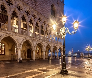 Włochy, Wenecja, Latarnie, Piazzetta San Marco, Pałac Dożów, Kolumna św Marka
