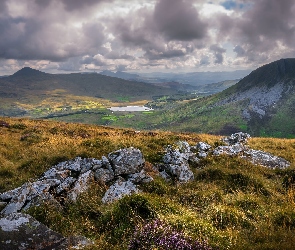 Walia, Park Narodowy Snowdonia, Chmury, Kamienie, Dolina, Góry