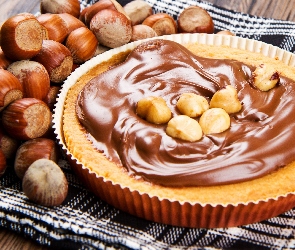 Tarta, Czekoladowy, Krem, Orzechy laskowe, Ciasto