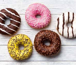 Deski, Białe, Donuty, Pączki, Polewa, Posypka