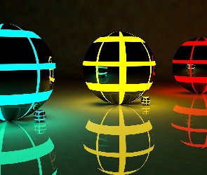 Odbicie, Garfika 3D, Kolorowe, Kule