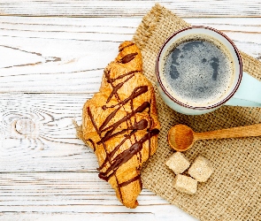 Kawa, Łyżeczka, Drewniana, Croissant