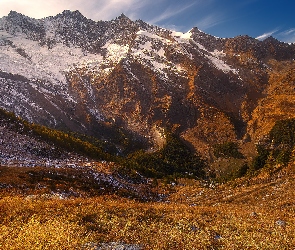 Szwajcaria, Skały, Trawa, Jesień, Kamienie, Góry, Kanton Valais, Saas-Fee, Alpy Pienińskie