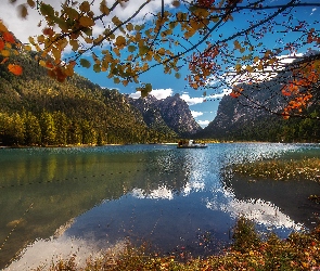 Jesień, Drzewa, Góry, Liście, Jezioro