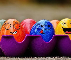 Jajka, Malowane, Kolorowe, Uśmiechnięte