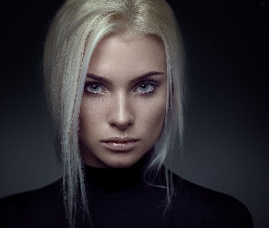 Bluzka, Czarna, Kobieta, Blondynka