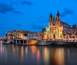 Zatoka Balluta Bay, Światła, Saint Julians, Malta, Kościół Karmelitów, Kościół parafialny pw. Najświętszej Marii Panny z Góry Karmel
