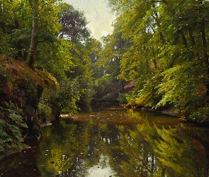 Malarstwo, Las, Rzeka, Peder Mork Monsted, Obraz