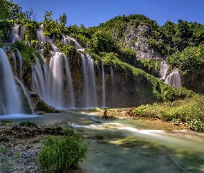 Chorwacja, Rośliny, Wodospad, Skały, Park Narodowy Jezior Plitwickich