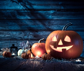 Światło, Dynie, Kompozycja, Halloween