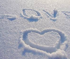 Miłość, Zima, Love, Serce, Napis, Śnieg