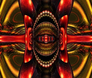Złoto-czerwona, Abstrakcja, Grafika 3D