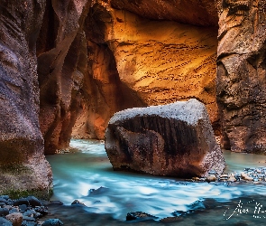 Stan Utah, Stany Zjednoczone, Skały, Kanion Zion Narrows, Rzeka Virgin River, Kanion, Park Narodowy Zion