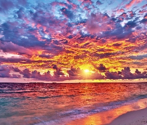 Kolorowe, Zachód słońca, Morze, Niebo
