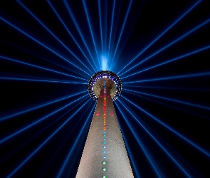 Światła, Noc, Dusseldorf, Niemcy, Wieża Rheinturm, Wieża telewizyjna