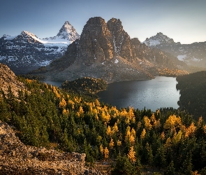 Kolumbia Brytyjska, Jezioro Cerulean, Kanada, Góra Mount Assiniboine, Góry, Park Prowincjonalny Mount Assiniboine, Jesień, Jeziora