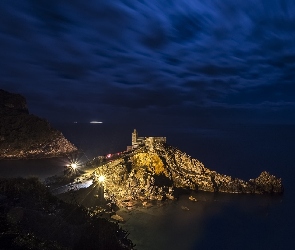 Kościół, Morze, Region Liguria, Włochy, Miasteczko Portovenere, Chiesa di San Pietro - kościół św. Piotra