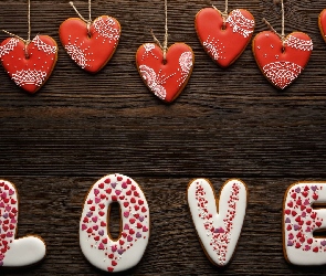 Serca, Deski, Love, Napis, Pierniczki