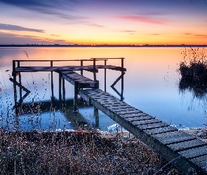 Francja, Trawy, Pomost, Suche, Jezioro Lac dHourtin et de Carcans