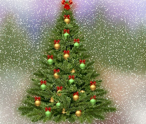 2D, Boże Narodzenie, Ozdoby, Choinka, Śnieg, Rozmycie