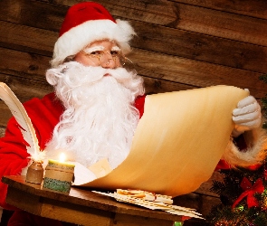Pióro, Choinka, Święty Mikołaj, Świeca, Prezenty, Boże Narodzenie, Papier