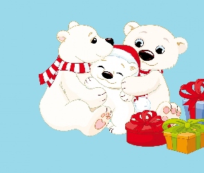 Misie, Mikołajki, Prezenty, Rodzinka, Grafika 2D
